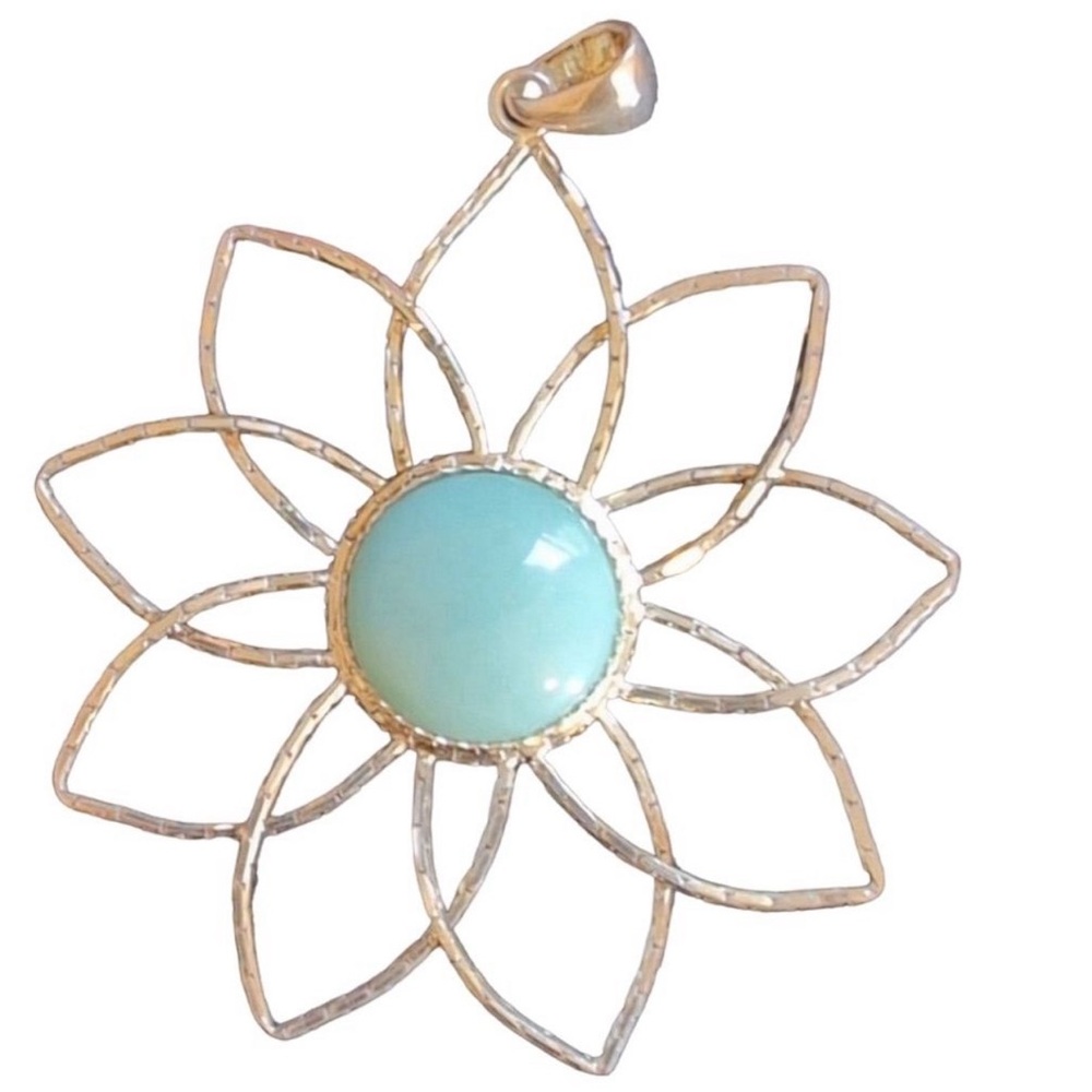 Milor Gold Flower Pendant with Turquoise Center